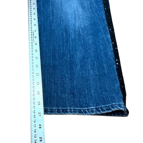 TALBOTS Cotton High Rise Straight Ankle Jean Lace Sequin Tuxedo Stripe US Sz 16 - Picture 7 of 11